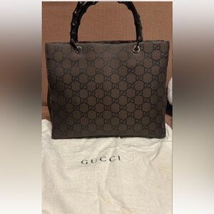 Gucci Dark Brown Tote with Black Bamboo Handles